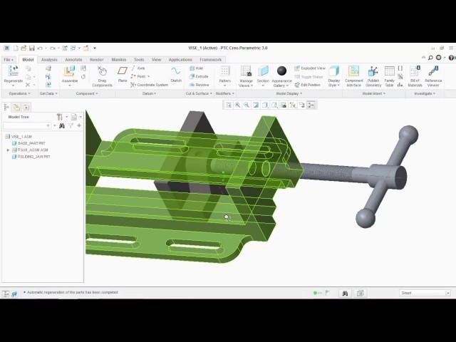 Full assembly of  bench vise using the mechanisms constrain in creo 3 0