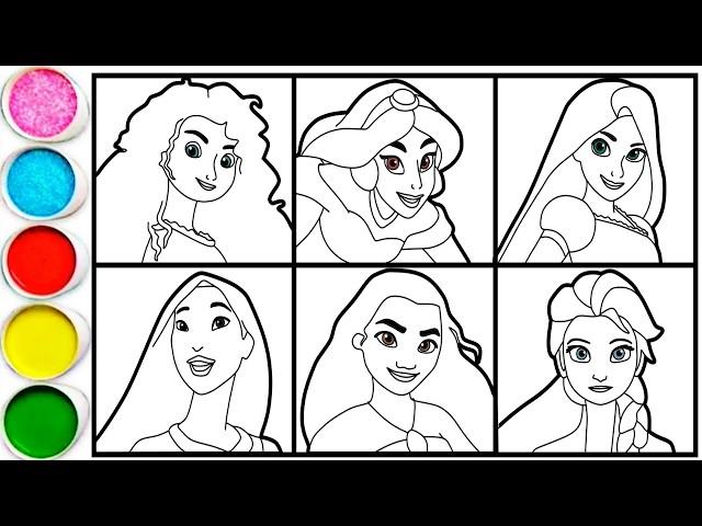 How to draw Princesses Disney - Merida, Jasmine, Rapunzel, Pocahontas, Moana and Elsa for Beginners