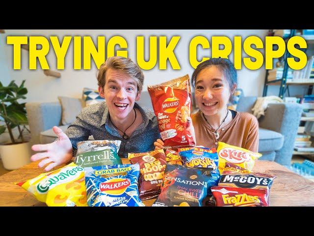 Americans Try British Crisps For First Time! | Sausage Roll Crisps, Skips, Frazzles, Quavers...