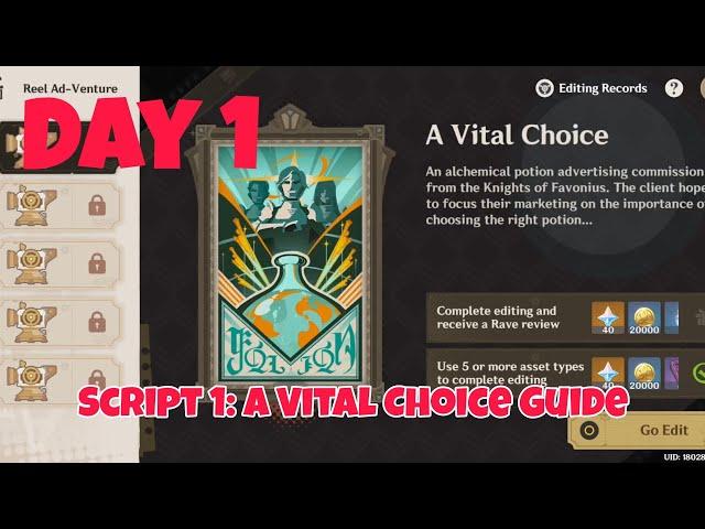 Reel Ad-Venture Day 1 Script1: A Vital Choice Rave Review Guide (Genshin Impact 5.4】