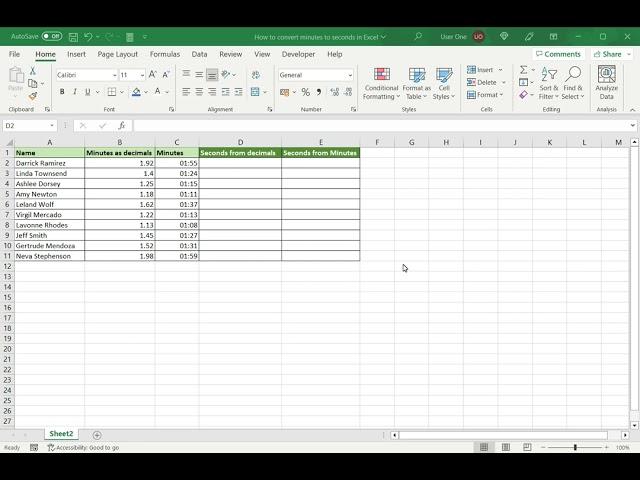 How to convert minutes to seconds in Excel