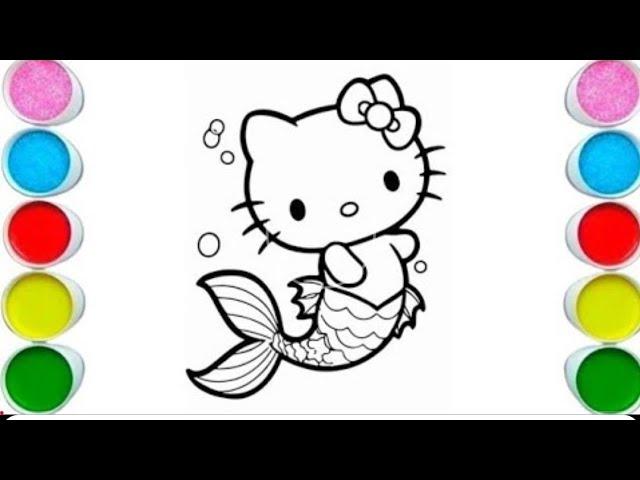 How To Draw cute Hello kitty Mermaid Drawing, Painting & Coloring For Kids and Toddlers_