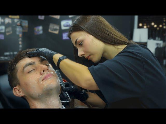 Satisfying Royal Shave Session by Ukrainian Lady Barber Miroslava