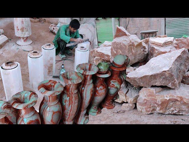 How Craftsmen make Beautiful marble Flowers Vases (Pot) || See how these people earn money hard work