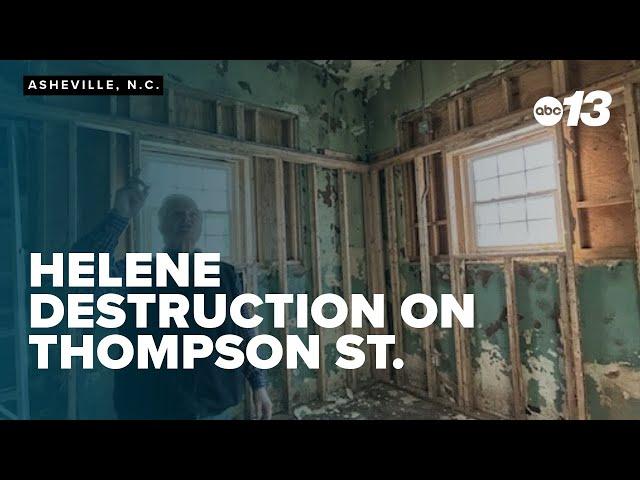 Helene destruction on Thompson St. in Asheville