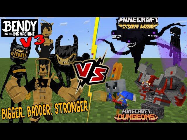 Bendy V3 [BATIM] VS Minecraft Dungeons and Minecraft Story Mode BOSSES (Minecraft PE)