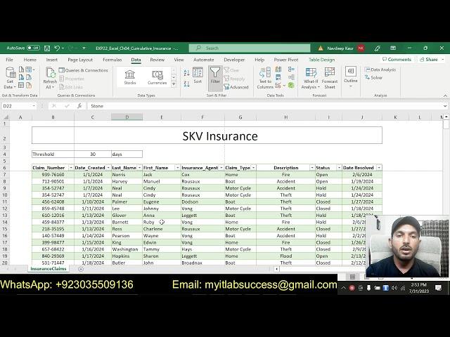 Exp22_Excel_Ch04_Cumulative - Insurance Claims 1.2 | Excel Chapter 4 Cumulative - Insurance Claims