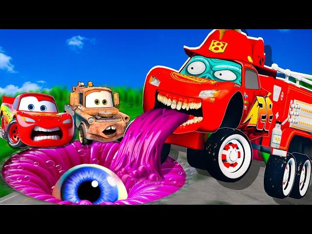 ZOMBIE Pit Transform In Beast Lightning McQueen & Big & Small Pixar Cars! Beam.NG Drive!