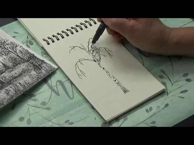 Учимся рисовать пейзаж черной гелевой ручкой