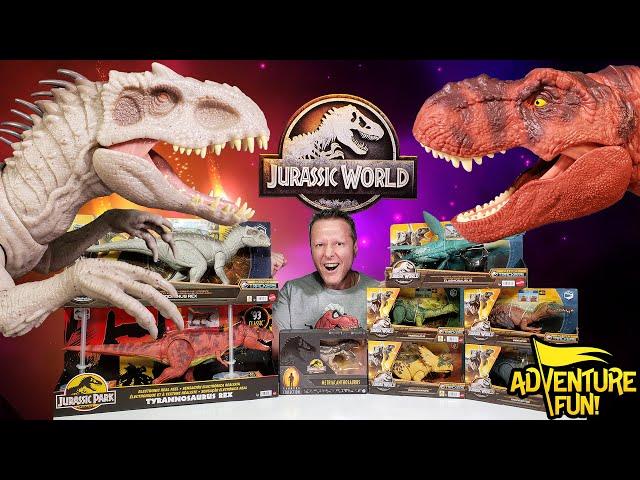 Jurassic World Dinosaur Toy Action Figures T-Rex and Indominus Rex Toy Review AdventureFun!