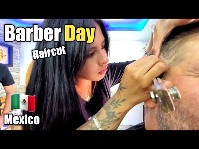 BARBER DAY HAIRCUT FADE (w/ HER SIGNATURE & DESIGN ON MY HEAD) Mexico City  ASMR