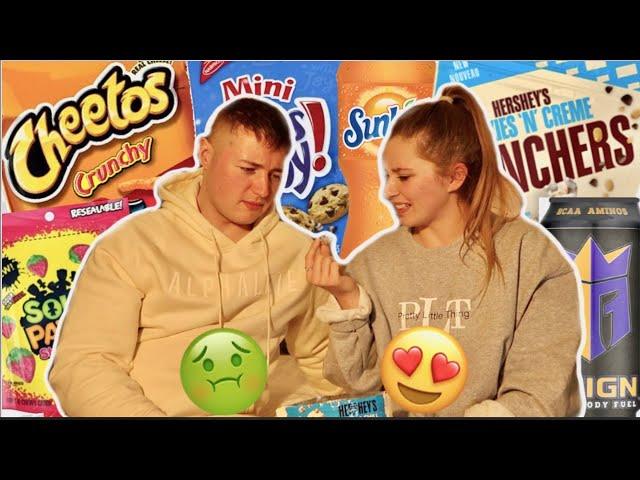 BRITISH PEOPLE TRYING AMERICAN SNACKS TASTE TEST!!! | Ellie Victoria