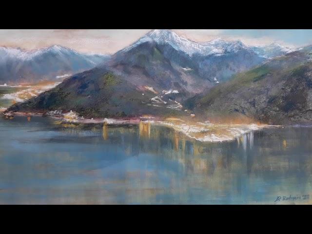 Pastel painting of Monte Legnone at Lake Como in Italy