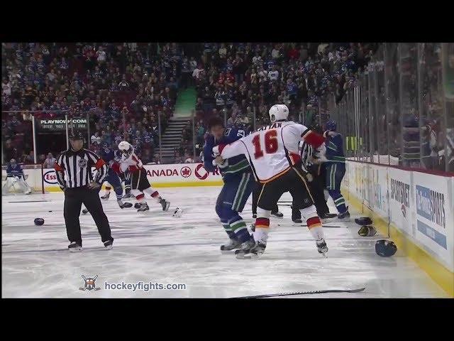 Flames vs Canucks line brawl Jan 18, 2014