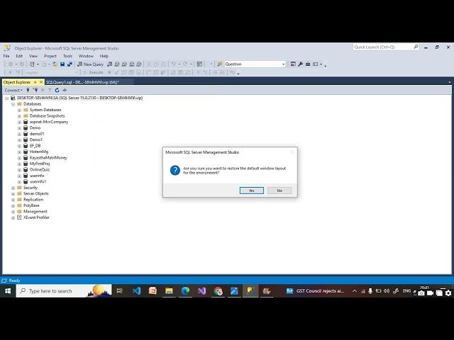 Changing position of Object Explorer window SSMS  Reset windows layout