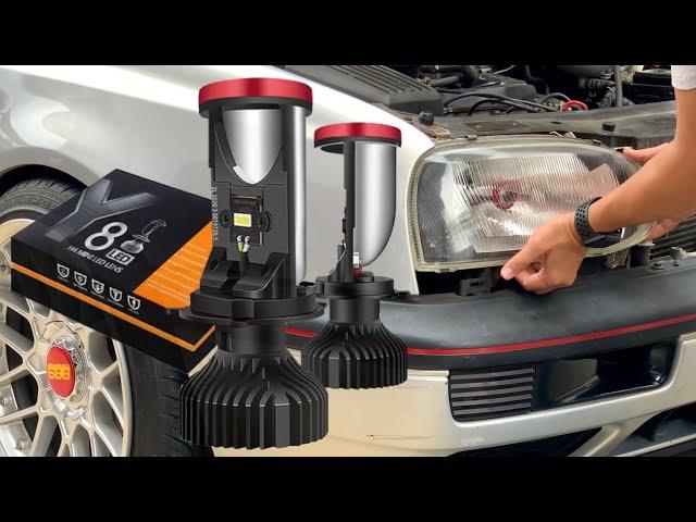 How to install Y8 MINI PROJECTOR LED headlight and Black housing | VW GOLF MK3 | [4K]