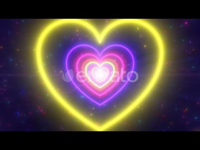 Neon Lights Love Heart Tunnel and Romantic Abstract Glow Particles 4K Moving Background Loop Mostive