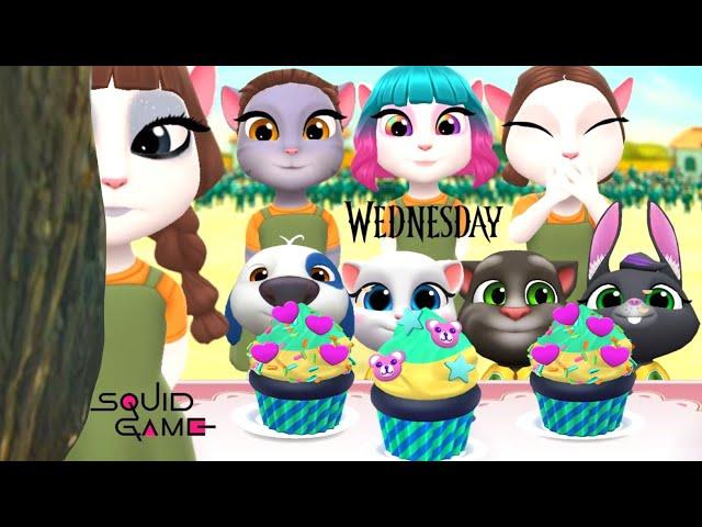 My Talking Angela 2 Squid Game Cake and Cookie Wednesday Enid Bianca vs Squid Doll