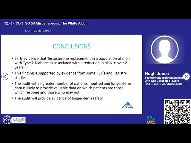 Testosterone replacement in men with type 2 diabetes lowers HbA1c: ABCD worldwide audit