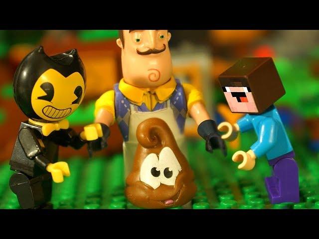 BENDY vs BALDI vs Hello Neighbor - LEGO Minecraft Stop Motion Animation