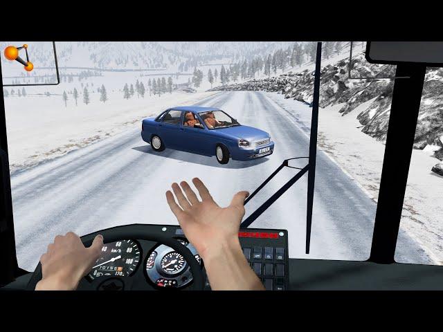 СМЕРТЕЛЬНЫЙ ГОЛОЛЁД! МАШИНУ ЗАНЕСЛО НА ВСТРЕЧКУ | BeamNG.drive