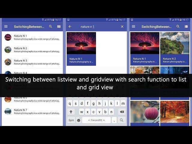 Android - Switching between listview and gridview with searchview for searching item