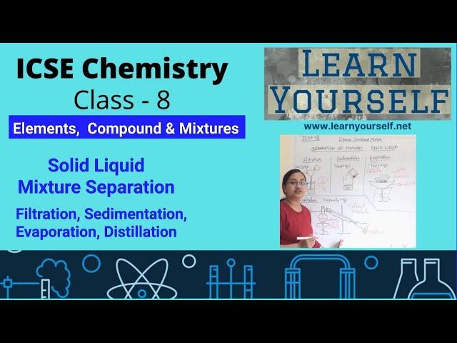 ICSE Std 8 Chemistry-Solid Liquid mixture ||Filtration Sedimentation Evaporation Distillation