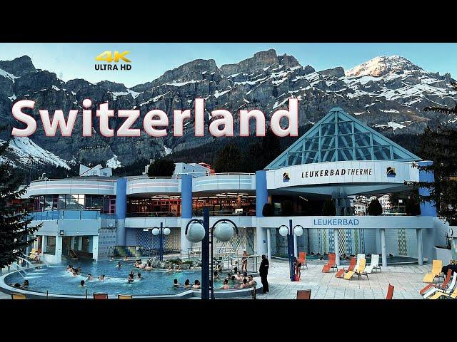 Leukerbad Therme driving tour Thermal Spa Switzerland. Outdoor Travel