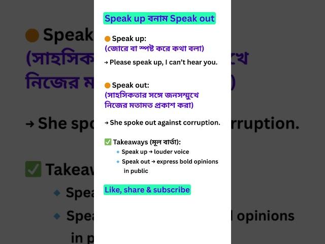 ‘Speak Up’ vs ‘Speak Out’ — Learn FAST! #shorts #spokenenglish #subscribe #education