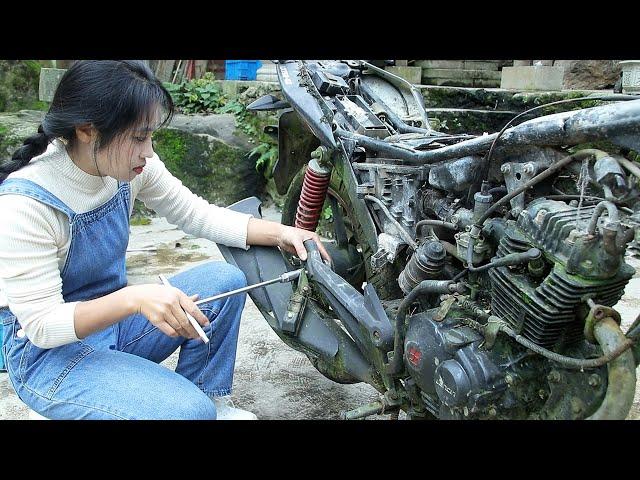 Genius Girl Spent 10 Days Successfully Repairing A Scrapped Motorcycle Covered In Moss! | Linguoer