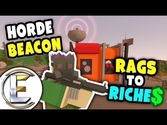 Industrial Horde Beacon | Unturned Rags to Riches #11 - Drop's 40 EPIC items! 500 Zombies (Roleplay)