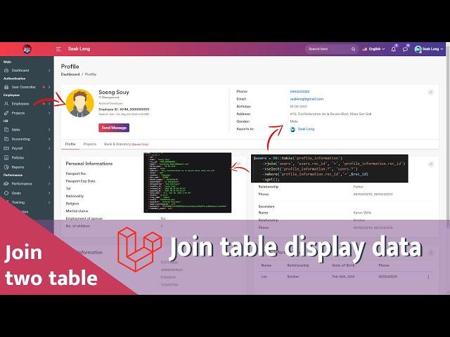 Show data with join two table in Laravel 8 | Profile Employee