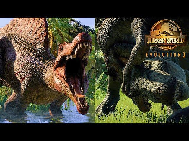 SPINOSAURUS VS JURASSIC PARK T-REXES COMPILATION | Jurassic World Evolution 2