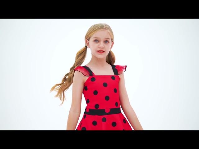 AmzBarley Girls Halloween Costumes Birthday Party Outfits Lace Sleeveless Polka Dot Dresses