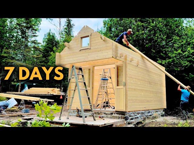 Building a Forest Cabin in 7 Days on Handcrafted Stone Foundation | Full Off-Grid Build