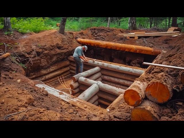 Man Builds 2-Room Log CABIN Underground | Start to Finish by @bushcraftua1