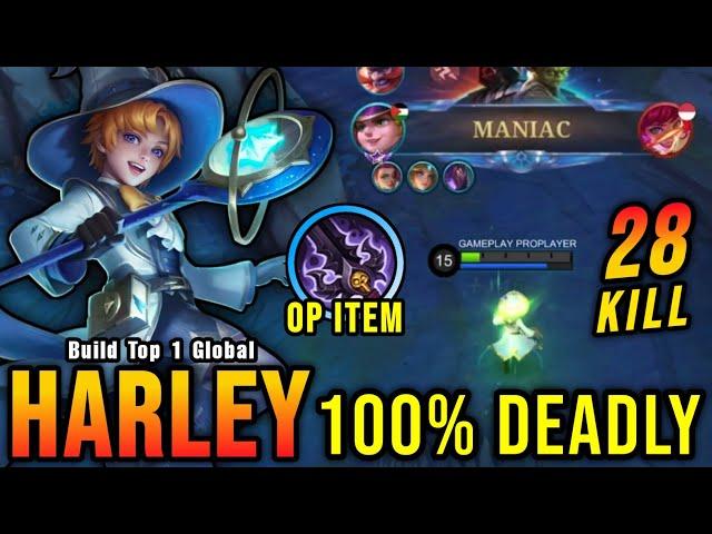 28 Kills + MANIAC!! Harley with Demon Hunter Sword 100% Deadly!! - Build Top 1 Global Harley ~ MLBB