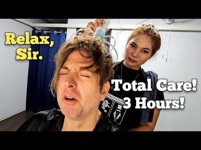 3 HOURS: COULDN'T MOVE or TALK! (ASMR Ear Cleaning, Massage, Facial & Shave) Pattaya, Thailand 