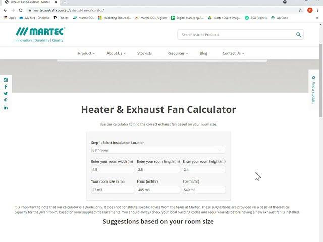 Martec Australia Bathroom Heater & Exhaust Fan Calculator