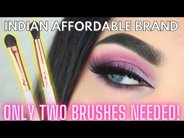 ONLY TWO DRUGSTORE INDIAN BRUSHES | Pink Shimmer Smokey Eye Eyeshadow Makeup look #eyeshadowtutorial