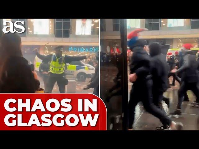 RANGERS and CELTIC fans erupt in chaos on GLASGOW streets ahead of Scottish League Cup Final