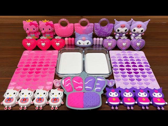 PINK HELLO KITTY vs PURPLE KUROMI I Mixing random into Glossy Slime I Relaxing slime videos#part1