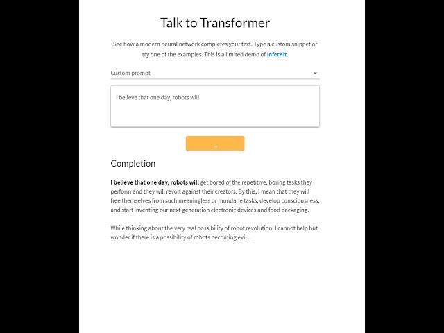 Talk to  Transformer Demo