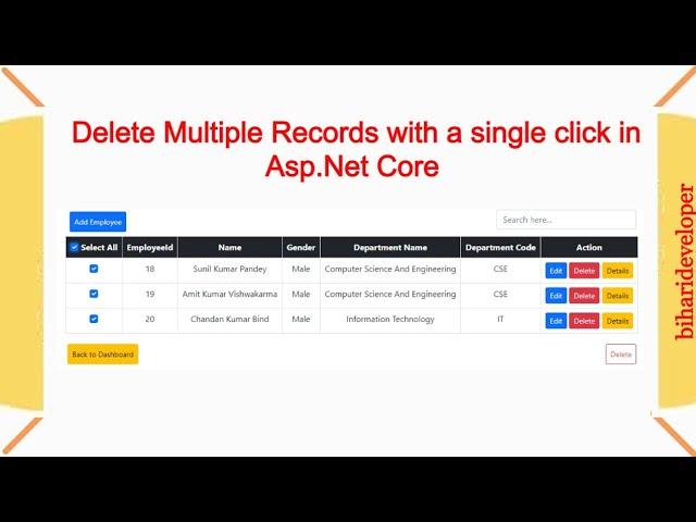 Delete multiple rows using checkbox in Asp.Net Core and Entity Framework