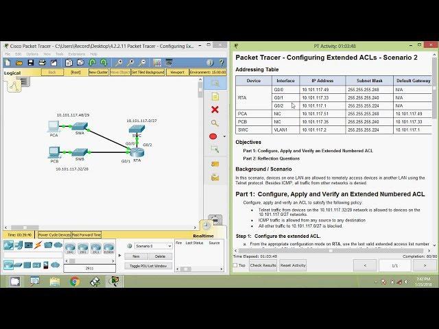 4.2.2.11 Packet Tracer - Configuring Extended ACLs Scenario 2