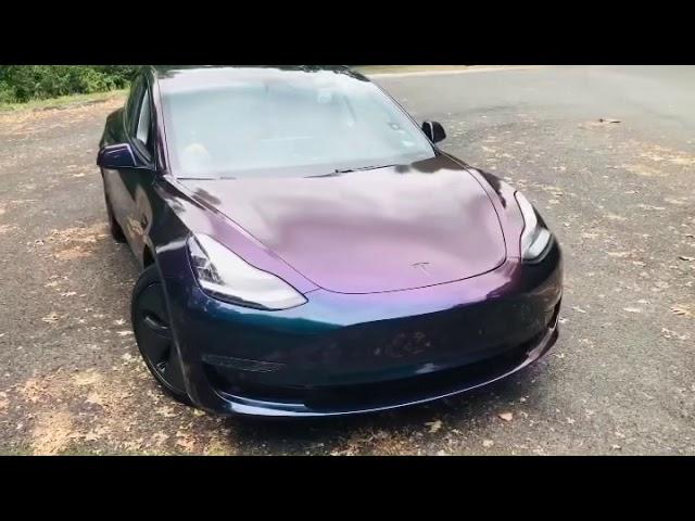 Tesla Model 3 wrapped in 3M Gloss Deep Space