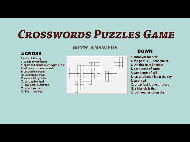 crosswords puzzle game with answers | English Vocabulary