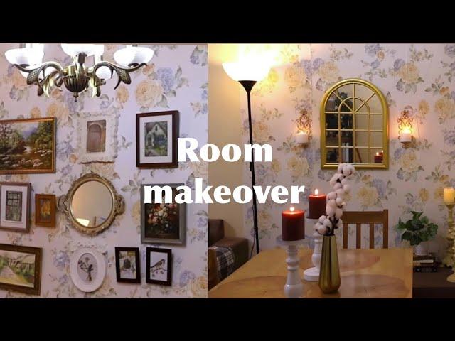 Transforming ugly corner into cozy dining area🪑Dining Room makeover, Gallery wall, Vintage painting