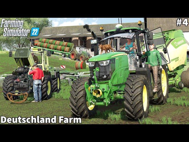 Feeding Bulls & Cows, Windrowing & Baling Hay Bales │Deutschland│FS 22│Timelapse#4