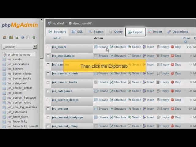 Joomla: How to Create a Database Backup Using phpMyAdmin